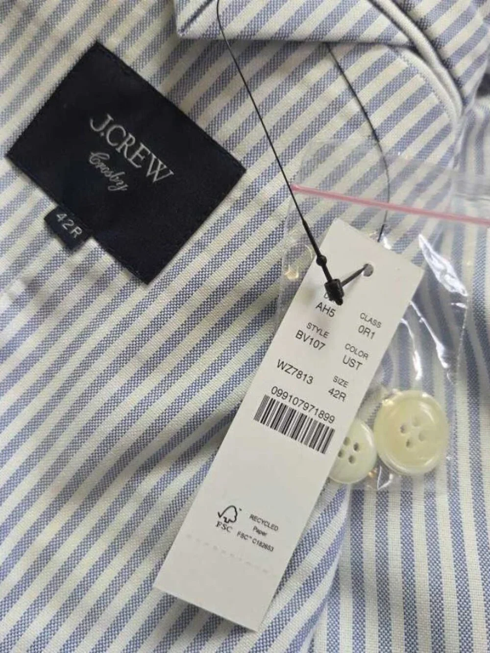 New 42R J.Crew Crosby classic-fit suit jacket in Portuguese cotton oxford stripe